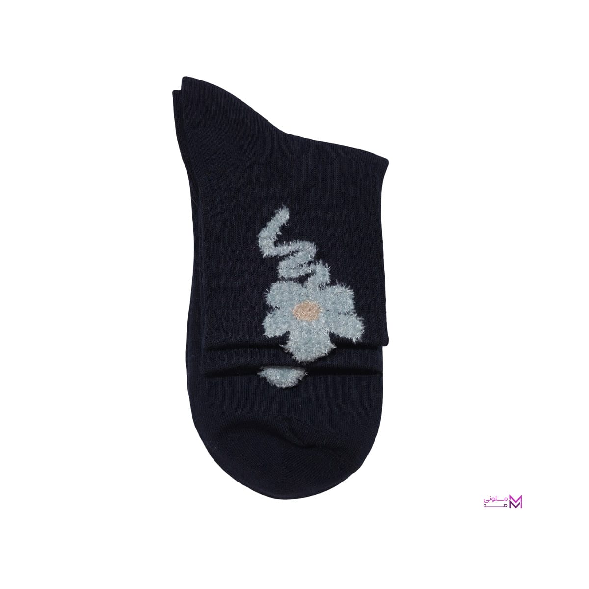 جوراب نیم ساق زنانه سرمه ای تیره گل برجسته