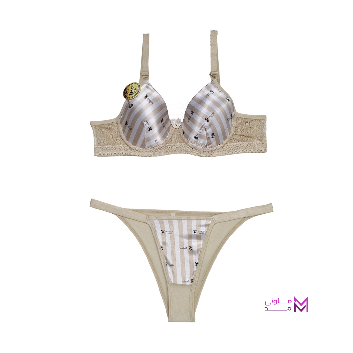 sponge bra and panties set (1) ست شورت و سوتین اسفنجی فنر دار طرح ویکتوریا سکرت کرمی