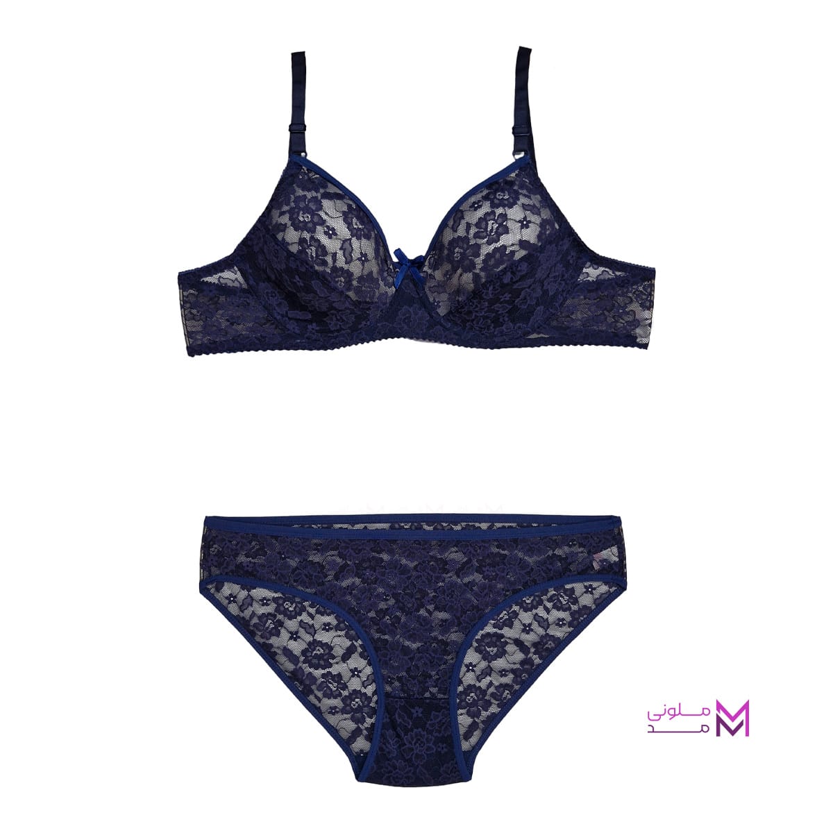 Dentelle design spring bra and panties set (1) ست شورت و سوتین فنردار دانتل طرح دار سرمه ای
