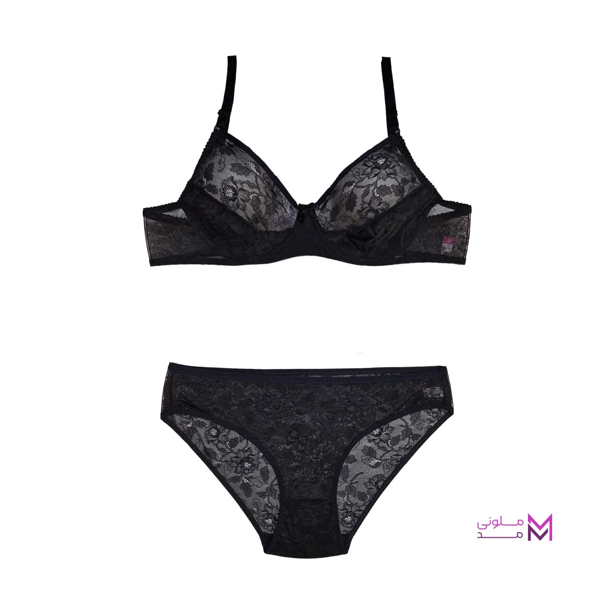 Dentelle design spring bra and panties set (4) ست شورت و سوتین فنردار دانتل طرح دار مشکی
