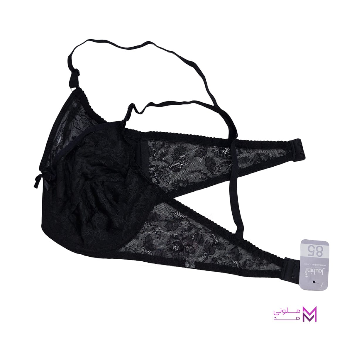 Dentelle design spring bra and panties set (6) ست شورت و سوتین فنردار دانتل طرح دار مشکی نمای کنار