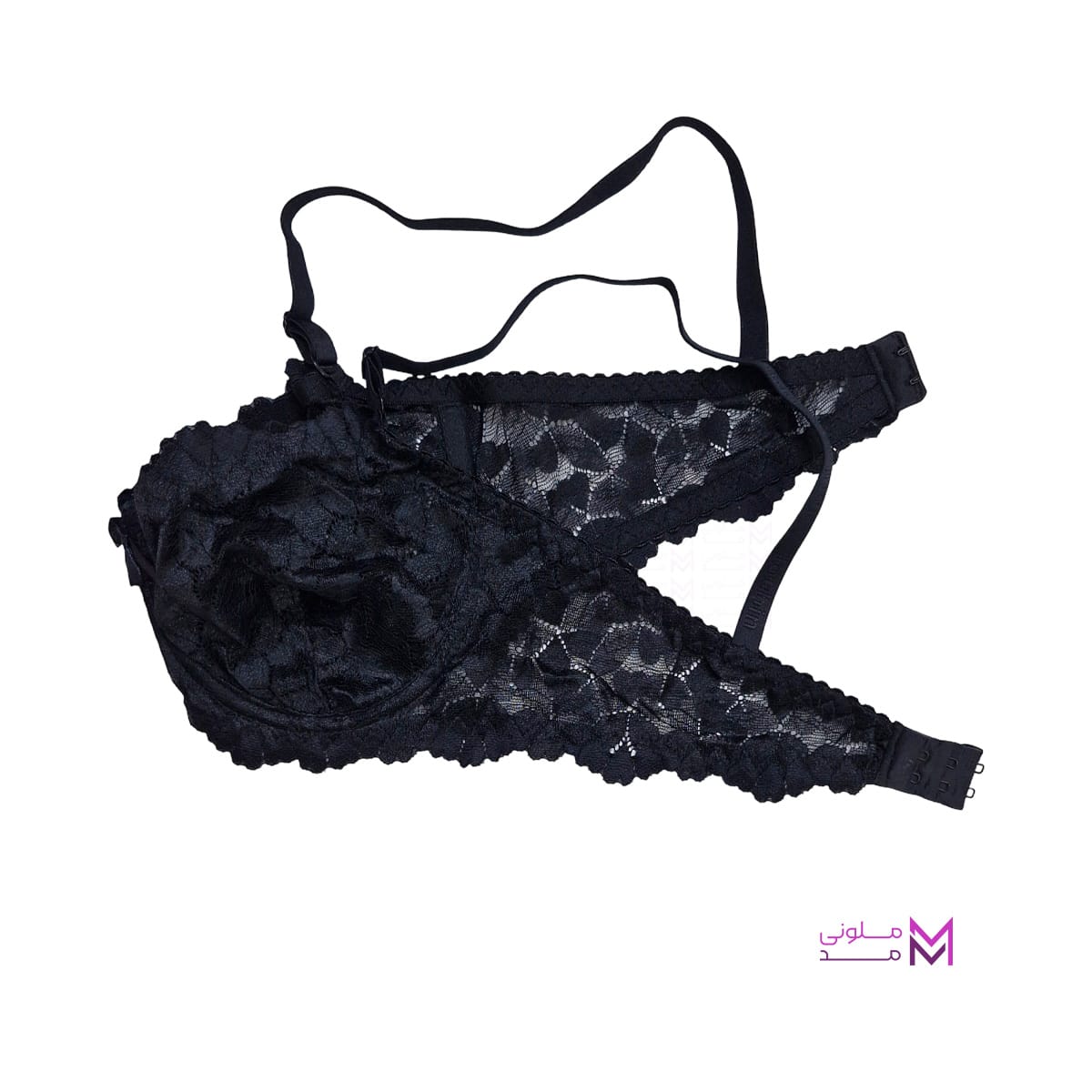 bra and panties set Heart-shaped lace (5) ست سوتین و شورت توری طرح قلب رنگ مشکی نمای نزدیک